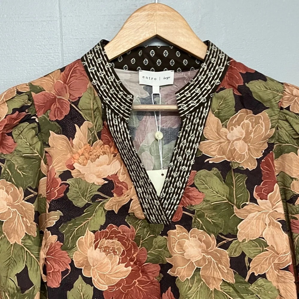 NWT Fall Entro Floral Top Blouse Shirt Large - Picture 4 of 14